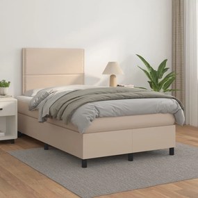 3142778 vidaXL Pat box spring cu saltea, cappuccino, 120x200cm piele ecologică