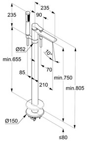 Baterie de cada stativa, Kludi, Zenta SL, pentru cazile freestanding, crom