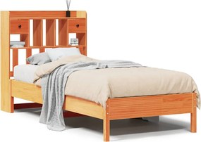 vidaXL Pat bibliotecă fără saltea maro ceruit 75x190 cm lemn masiv pin