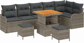 vidaXL Set de canapele pentru grădină cu pernă 9 pcs Gri poliratan