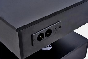 Masă de cafea modernă cu iluminare LED și spațiu de depozitare ascuns, măsuță laterală cu sistem hidraulic de ridicare, 100x50x42 cm, Negru