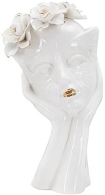 Vaza alba din portelan, 16,5x14x27,3 cm, Woman Mask Mauro Ferretti