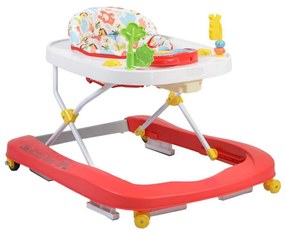 Premergator Premium reglabil in 3 trepte de inaltime NOVOKIDS™ ZooZoo Baby ,Roti silentioase din silicon, Cu melodii, Animalute, Pliabil, Rosu