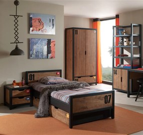 Set Mobilier Cameră Copii ALEX, format din 5 Piese, Pat 90x200 cm, Pin Masiv și Metal Negru – Vipack