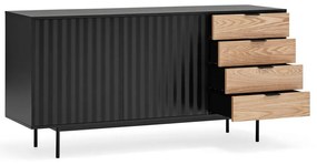 Comodă neagră/în culoare naturală joasă cu aspect de lemn de stejar 159x80 cm Sierra – Teulat