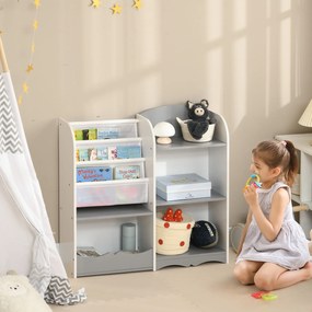 Raft pentru jucării pentru copii Mobilier dormitor din lemn, mobilier pentru sufragerie și creșă, 85x26x84cm, gri ZONEKIZ | Aosom RO