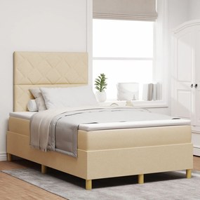 vidaXL Pat cu arcuri cu saltea crem 120 x 200 cm țesătură