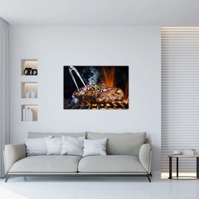 Tablou cu steac pe grill (90x60 cm)