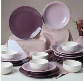 Set de veselă din ceramică, 18 piese, violet/alb