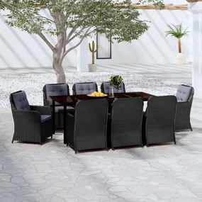 Set mobilier de gradina, 9 piese, negru Negru, Lungime masa 200 cm, 9