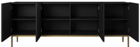 Comodă Nicole 200 cm - negru mat / picioare aurii
