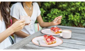 Set ceașcă cu farfurie din gresie Remember Greta, 250 ml, roz