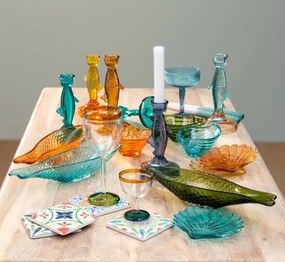 Pahar de cocktail, albastru, din sticla, cu picior, H13 cm, Bicolor