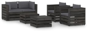 Set mobilier gradina cu perne, 6 piese, gri, lemn tratat antracit si gri, 6