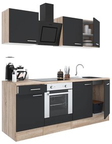 Mobilă de bucătărie Yorki 210, corp din stejar sonoma, față antracit satinat cu element inferior al cuptorului