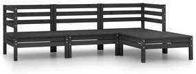 Set mobilier de gradina, 4 piese, negru, lemn masiv de pin Negru, 2x colt + mijloc + suport pentru picioare, 1