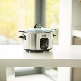Slow cooker Russell Hobbs MaxiCook 22750-56, 200 W, 6 L,  3 setari temperatura, Timer, Oala mobila, Argintiu/Negru