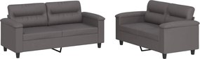 vidaXL Set de canapele cu perne, 2 piese, gri, piele ecologică
