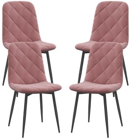 HOMCOM Scaune de Dining Set 4 Bucăți Scaun de Bucătărie cu Spătar, Imitație Catifea, Scaun 45 x 54 x 87 cm Roz | Aosom Romania