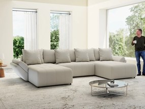 Colțar extensibil dumonde cu ladă de depozitare si sezut confortabil din spuma high-density, Berlin U Enjoy Bej 380x180 cm