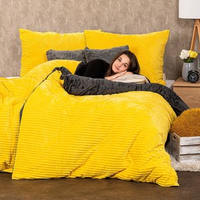 Lenjerie de pat din micro-flanelă 4Home Stripe, galben, 140 x 200 cm, 70 x 90 cm