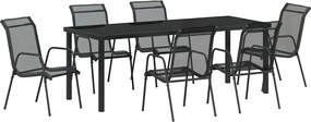 vidaXL Set de masă pentru grădină 7 pcs Negru