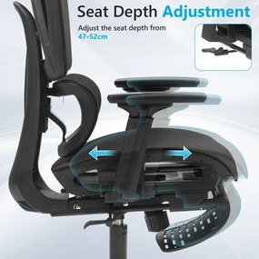 RESIGILAT- METACHAIR PRO Scaun ergonomic, sezut translatie, cotiere 3D, suport picioare, roti silicon, Full Mesh, Negru