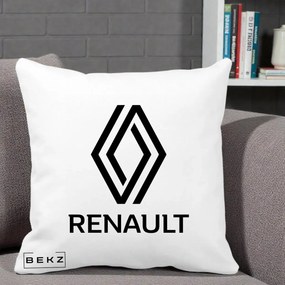 Perna Personalizata cu emblema Renault, 40x40 cm, Alba Mata, Husa Detasabila, Perna Inclusa, BEKZ®