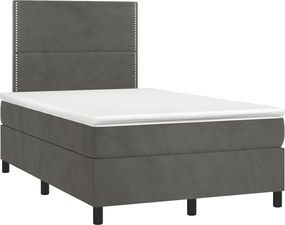 vidaXL Pat box spring cu saltea, gri închis, 120x190 cm, catifea