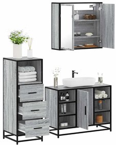 vidaXL Set mobilier de baie, 3 piese, gri sonoma, lemn prelucrat