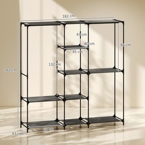 HOMCOM Dulap Textil Compact cu 3 Bare pentru Umerașe, 5 Rafturi și Structură din Oțel, 182 x 43 x 182 Cm, Negru | Aosom Romania