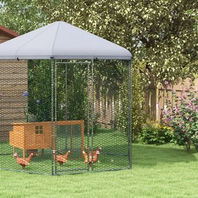 PawHut Țarc pentru găini exterior 5 m² parc cu plasă dim. 2,8L x 2,45l x 2,46H - spațiu acoperit - 5/8 găini | Aosom Romania