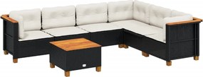 vidaXL Set canapele de grădină cu perne, 7 piese, negru, poliratan