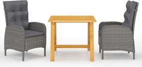 vidaXL Set de masă pentru grădină, 3 piese, gri