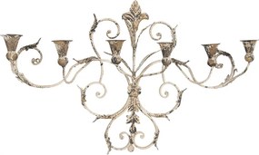 Sfesnic de perete, 6 lumanari, bej, din metal, aspect vintage, 82x15x48 cm
