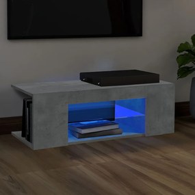 Comoda TV cu lumini LED, gri beton, 90x39x30 cm