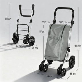 HOMCOM Cărucior de Cumpărături Pliabil din Aluminiu cu Roți, Geantă de 46L, Compartiment Frigorific, Mâner Reglabil, Gri | Aosom Romania