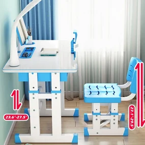 Birou copii din MDF cu lampa inclusa Novokids Premium desk, Dimensiuni 80X50X70, Cadru metalic, Albastru cu Alb