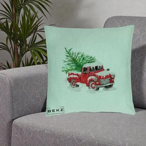 Perna Decorativa Camioneta Rosie Brad de Craciun, 40x40 cm, Verde Menta, Husa Detasabila, Perna Inclusa, BEKZ®