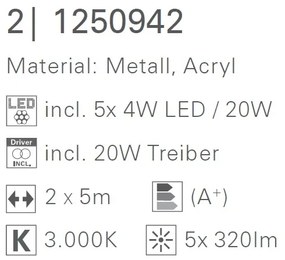 Sistem de cabluri cu 5 spoturi LED directionabile Tony 1250942 NV