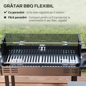 Outsunny BBQ Rotisserie Grill Charcoal Split Roaster for Chicken Turkey 3-Level Grill Grate, Storage Shelves, Stainless Steel | Aosom Romania