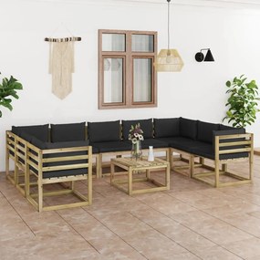 3065164 vidaXL Set mobilier de grădină cu perne, 10 piese, lemn de pin tratat