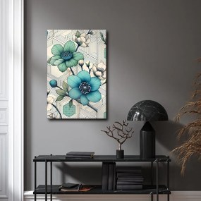 Tablou mozaic floral în tonuri de turcoaz