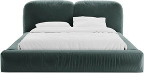 Pat matrimonial petrol tapițat cu spațiu de depozitare cu somieră 180x200 cm Martina – Micadoni