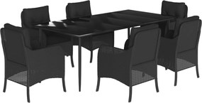 vidaXL Set mobilier de grădină cu perne, 7 piese, negru, poliratan