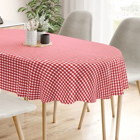 Goldea față de masă 100% bumbac kanafas -  carouri mici roșii-albe - ovală 120 x 160 cm