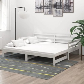 3083660 vidaXL Pat extensibil de zi, 2x(90x200) cm, alb, lemn masiv de pin