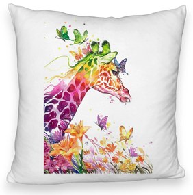 Perna Decorativa Fluffy, Model Girafa Multicolor, 40x40 cm, Alba, Husa Detasabila, Burduf