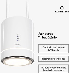 Klarstein Tron Ambience, hotă de tavan, Ø 38 cm, recirculare 540 m³ / h, LED, alb