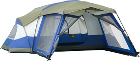 Outsunny Cort camping 6-8 persoane Cort familial cu vestibul 2 ferestre Cort cupolă piele ecologică3000mm pentru trekking festival fibră de sticlă Albastru 518 x 487 x 237 cm | Aosom Romania